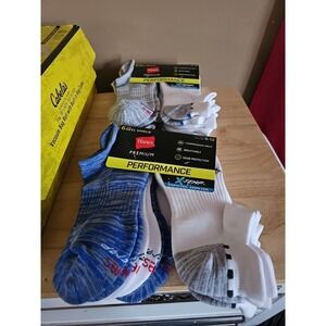 2 Packs Hanes Performance Fit  Ankle Socks SHOE SIZE 6-12 6 pair Blue Grey White